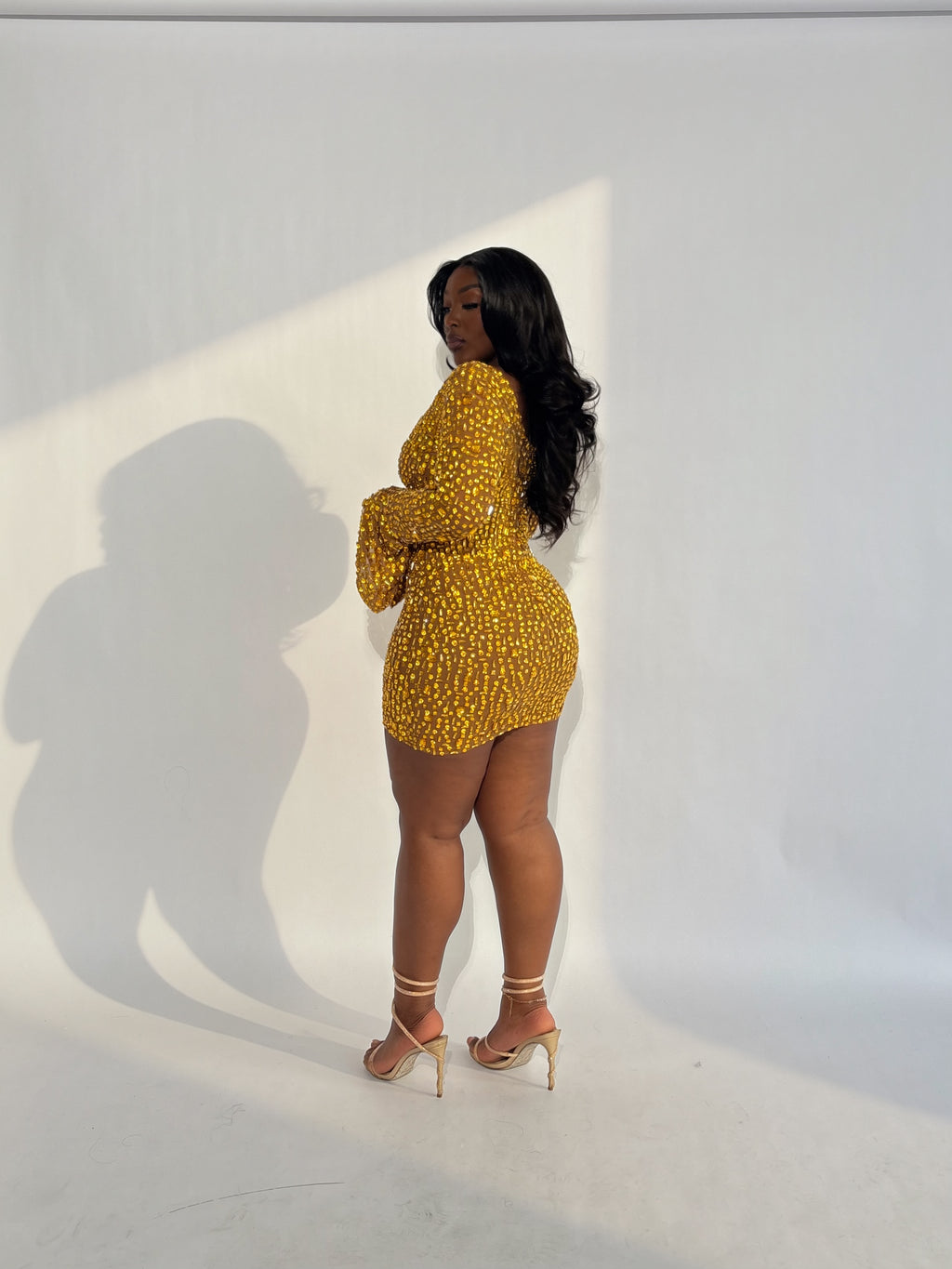 Tari V Neck Mini Dress - Gold