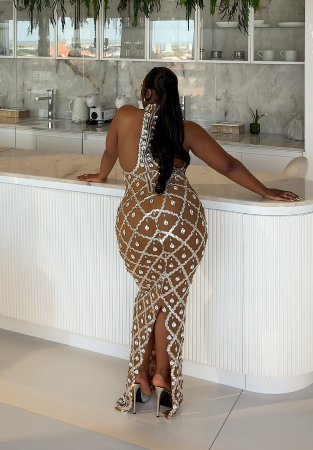 Zuva Maxi Dress - Silver/Cocoa