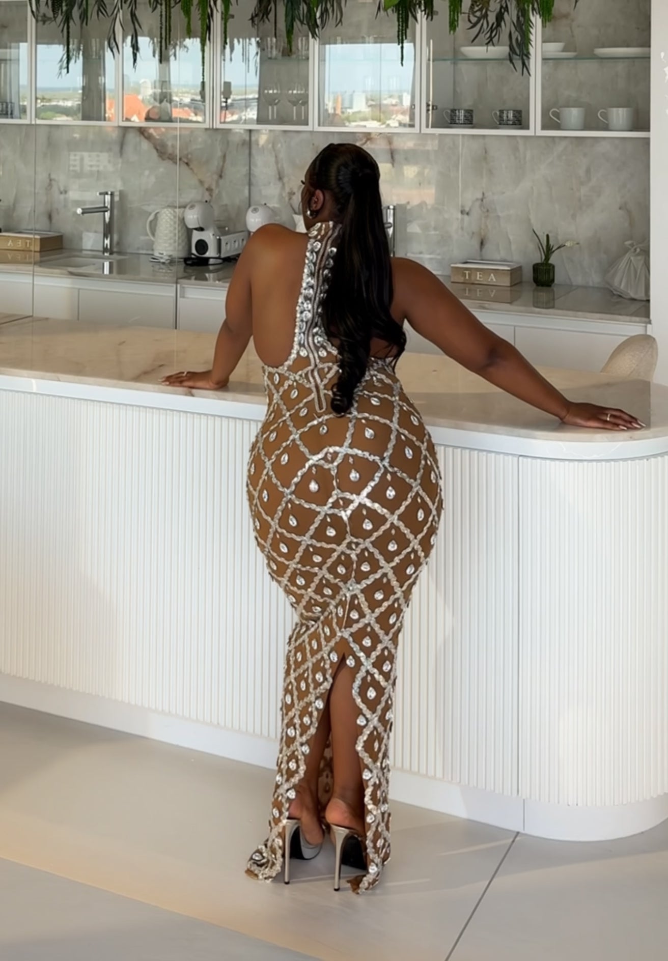 Zuva Maxi Dress - Silver/Cocoa