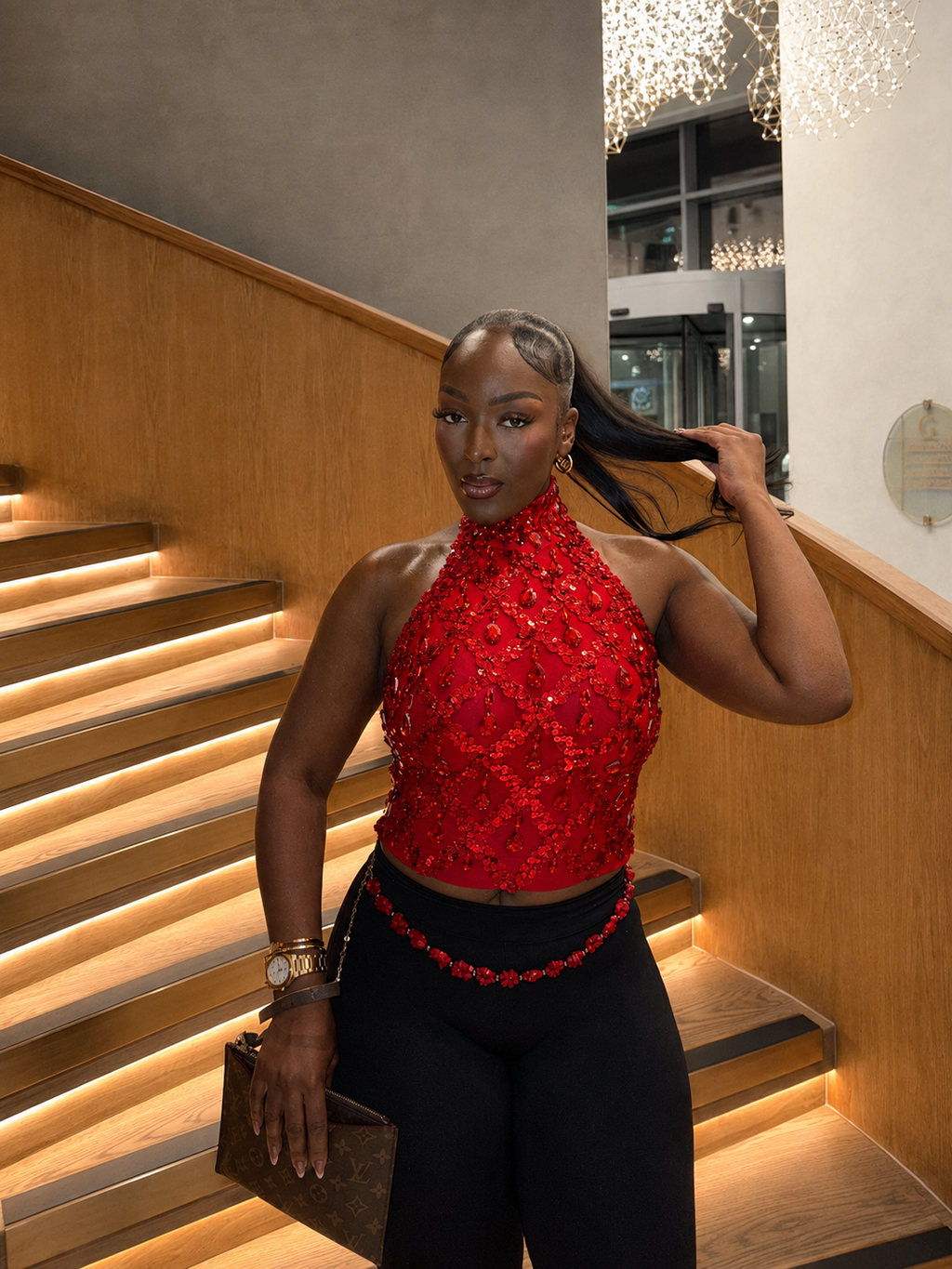 Zuva Lace Up Back Top - Red