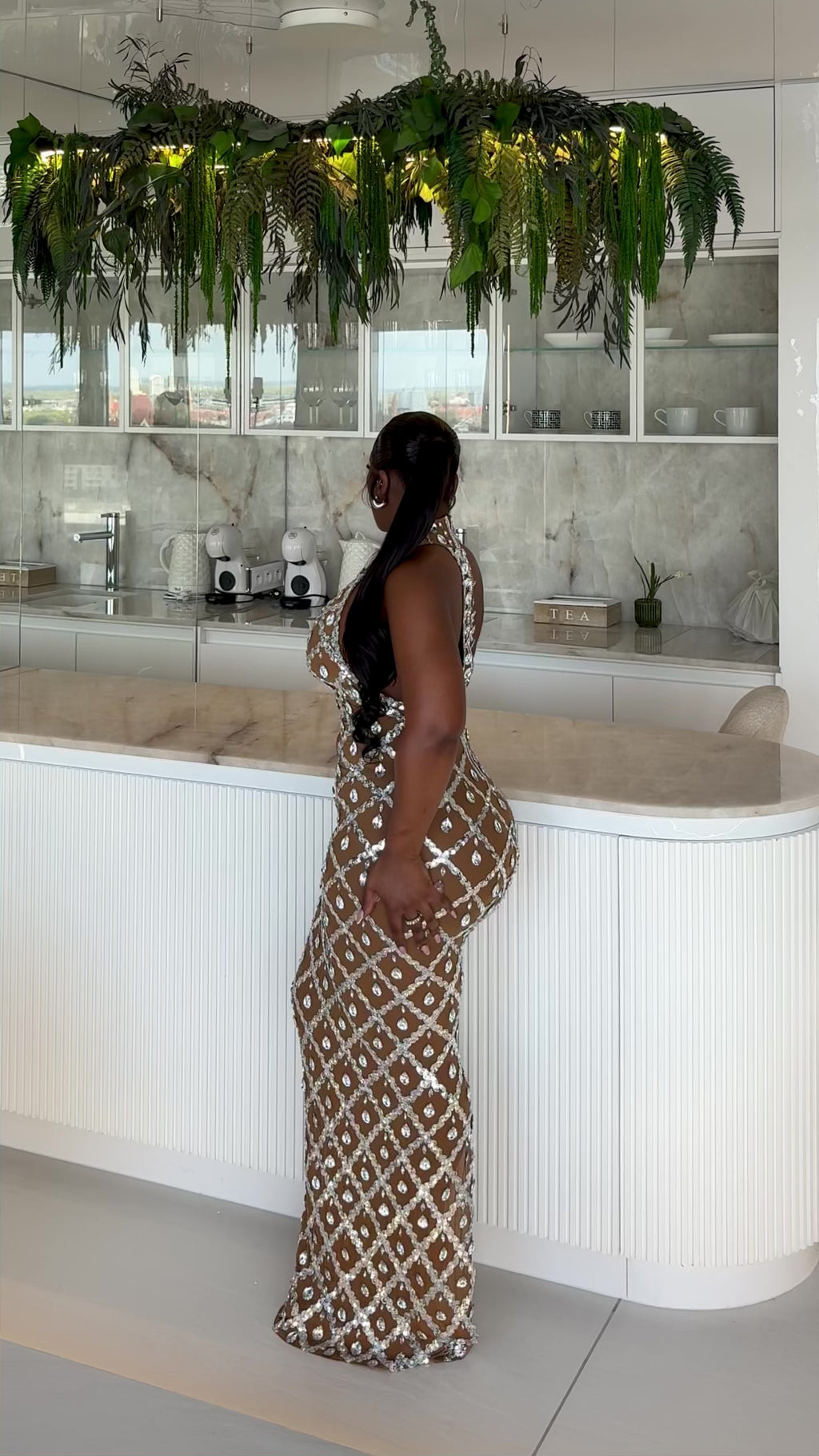 Zuva Maxi Dress - Silver/Cocoa